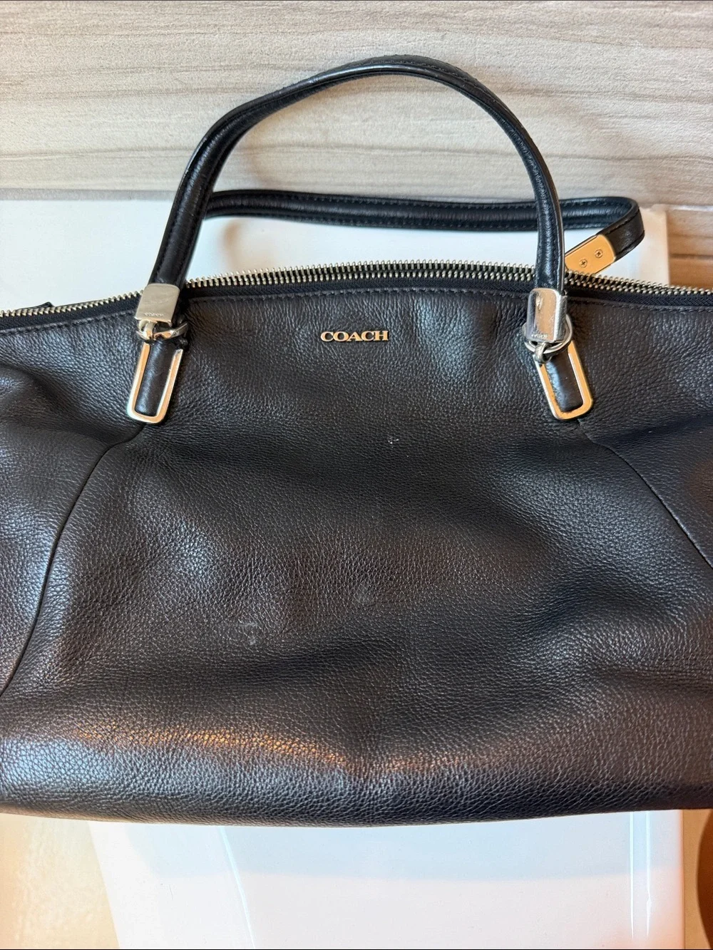 Coach Black Pebbled Leather Convertible Shoulder Bag with Silver Hardware